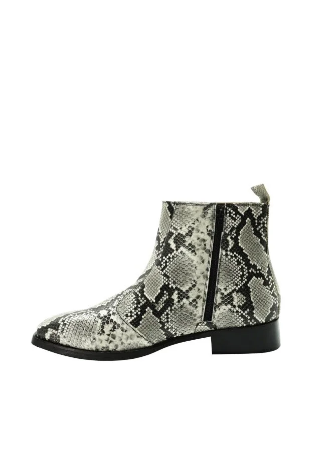 Brenvick  Brenvick Vittorio Men's Grey Snakeskin Exotic Foil Leather Chelsea Boots - Premium Side Zipper Ankle Boots for Men | Best Price UAE