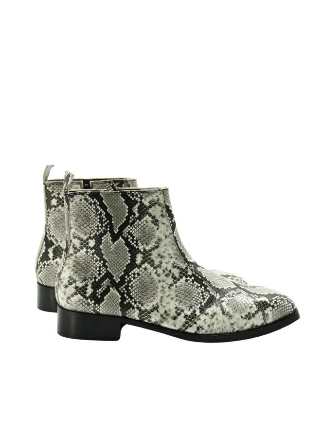 Brenvick Brenvick Vittorio Men's Grey Snakeskin Exotic Foil Leather Chelsea Boots - Premium Side Zipper Ankle Boots