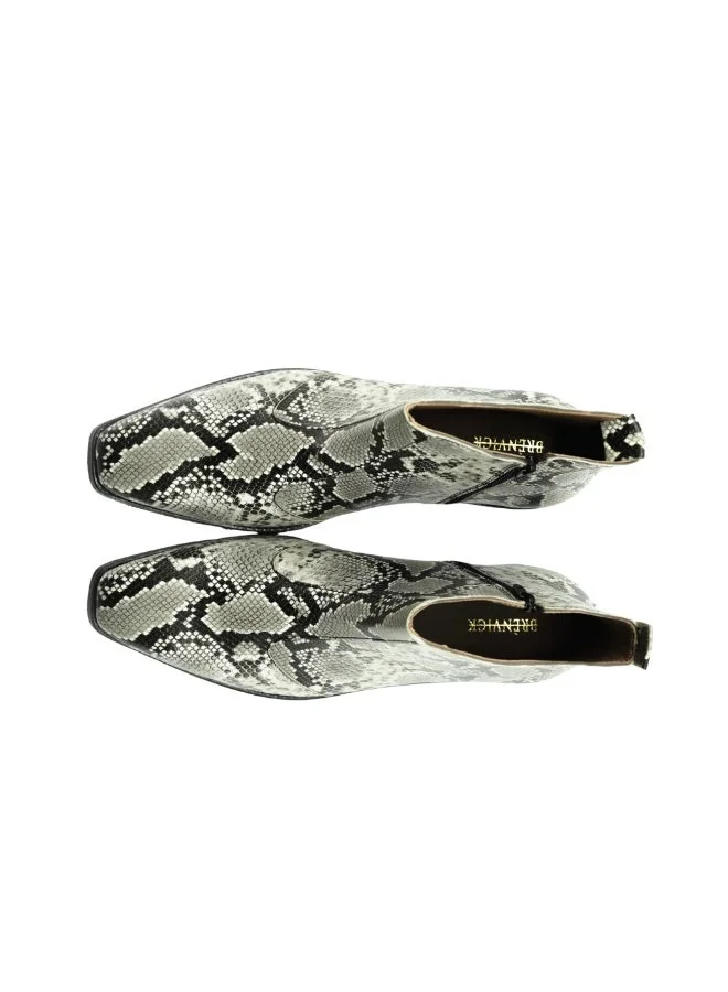 Brenvick  Brenvick Vittorio Men's Grey Snakeskin Exotic Foil Leather Chelsea Boots - Premium Side Zipper Ankle Boots for Men | Best Price UAE