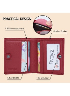 Bveyzi Ultra Slim Small Leather Women Wallet Rfid Blocking Tiny Thin Bifold Pocket Ladies Purse(Wine Red)  - Image 3