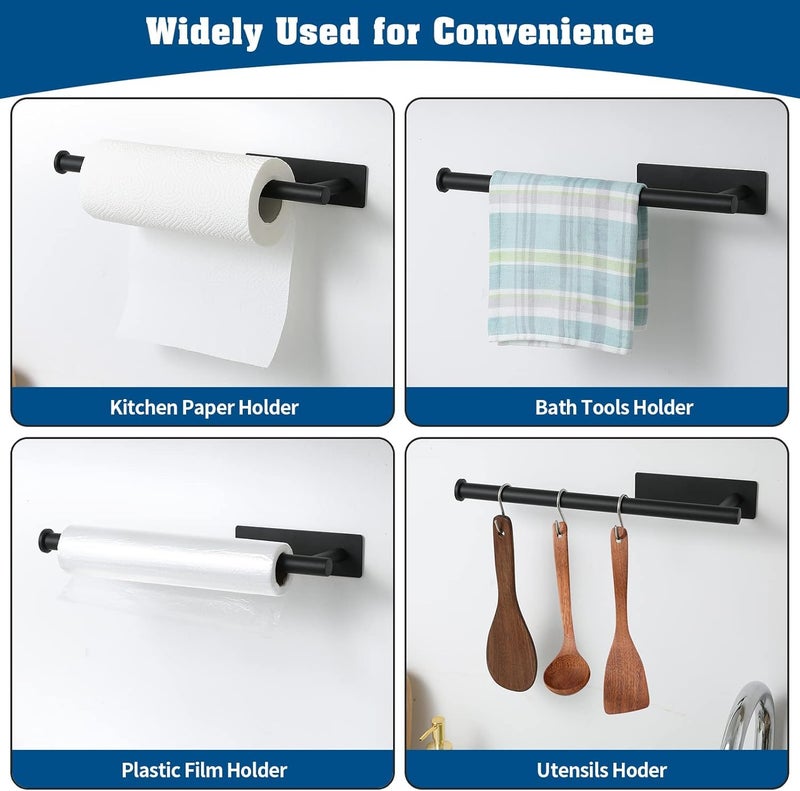 Paper Towel Holder - Under Cabinet Paper Towel Holder for Kitchen, Adhesive Paper Towel Roll Rack for Bathroom Towel, Wall Mounted Matte Black Paper Towel Rack, SUS304 Stainless Steel (Black) - Image 5