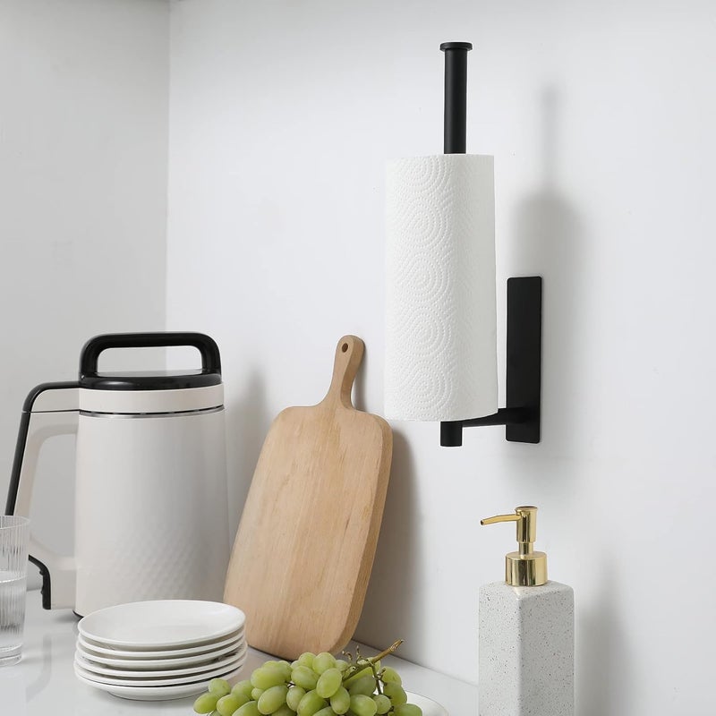 Paper Towel Holder - Under Cabinet Paper Towel Holder for Kitchen, Adhesive Paper Towel Roll Rack for Bathroom Towel, Wall Mounted Matte Black Paper Towel Rack, SUS304 Stainless Steel (Black) - Image 4