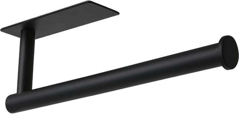 Paper Towel Holder - Under Cabinet Paper Towel Holder for Kitchen, Adhesive Paper Towel Roll Rack for Bathroom Towel, Wall Mounted Matte Black Paper Towel Rack, SUS304 Stainless Steel (Black) - Image 1
