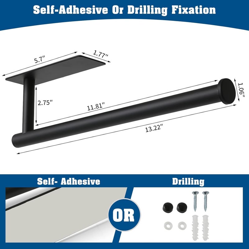 Paper Towel Holder - Under Cabinet Paper Towel Holder for Kitchen, Adhesive Paper Towel Roll Rack for Bathroom Towel, Wall Mounted Matte Black Paper Towel Rack, SUS304 Stainless Steel (Black) - Image 3