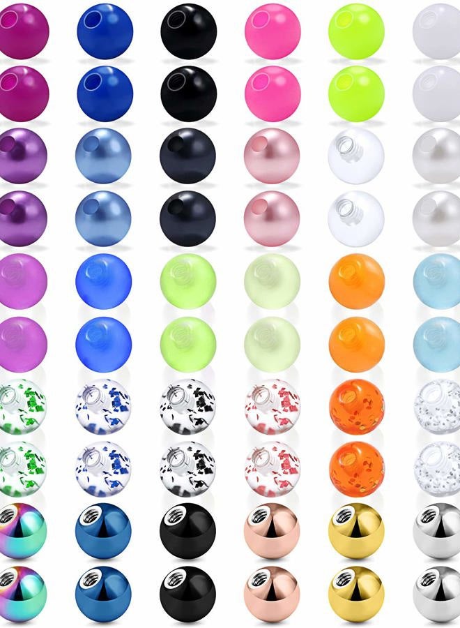 Ftovosyo 60PCS 16G Surgical Steel & Plastic Glow in The Dark Replacement Balls Body Jewelry Piercing Externally Threaded Barbell Parts - Image 1
