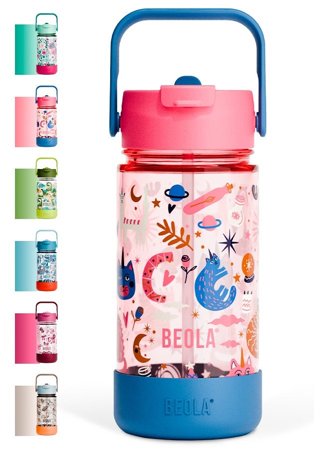 بيولا زجاجة ماء للأطفال BEOLA سعة 500 مل مع غطاء شفاط وواقي سيليكون، مصنوعة من بلاستيك تريتان، خالية من BPA وBPS، مقاومة للتسرب والصدمات، مثالية للمدرسة (Unicat Magic) - Image 1
