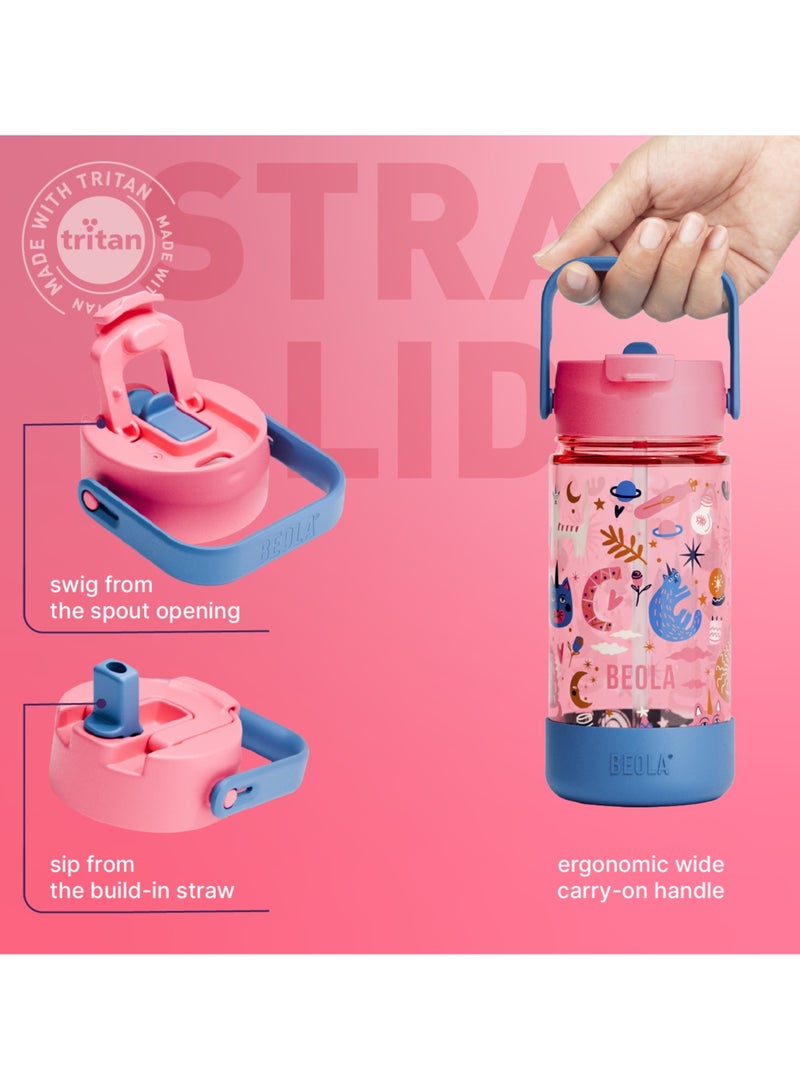 بيولا زجاجة ماء للأطفال BEOLA سعة 500 مل مع غطاء شفاط وواقي سيليكون، مصنوعة من بلاستيك تريتان، خالية من BPA وBPS، مقاومة للتسرب والصدمات، مثالية للمدرسة (Unicat Magic) - Image 3
