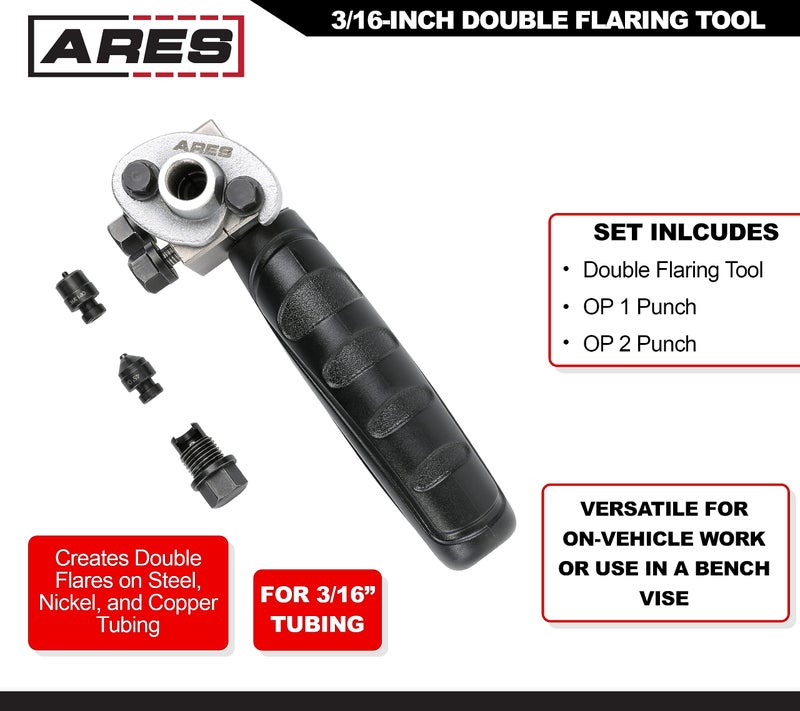 ARES 18025-3/16-Inch Double Flaring Tool - Includes Flaring Tool and Op1/Op2 Punch - Creates Double Flares on 3/16-Inch Steel, Nickel & Copper Tubing - Image 2