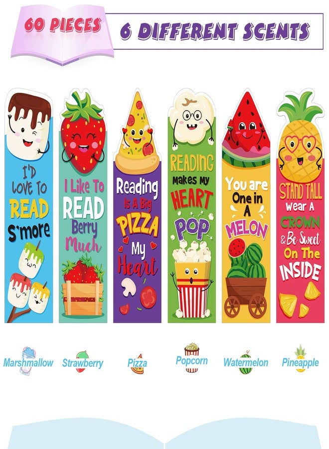 Epakh 60 Pcs Fruit Food Scented Bookmarks for Kids Bulk Bookmarks Funny Classroom Smelly Book Marks Cute S'More Pizza Popcorn Back to School Stuff for Students Teenager Office Home - Image 3