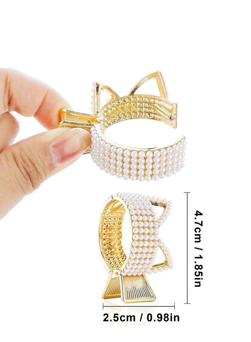 SYOSI 2 Pack Cute Cat Ear Hair Claw Rhinestone Hair Crab Pearl Hair Claw Ponytail Holder Round Pony Jaw Small Bun Banana Hair Clip Rhinestone Crystal Cat Ear Hair Accessories for Girls Women - Image 2