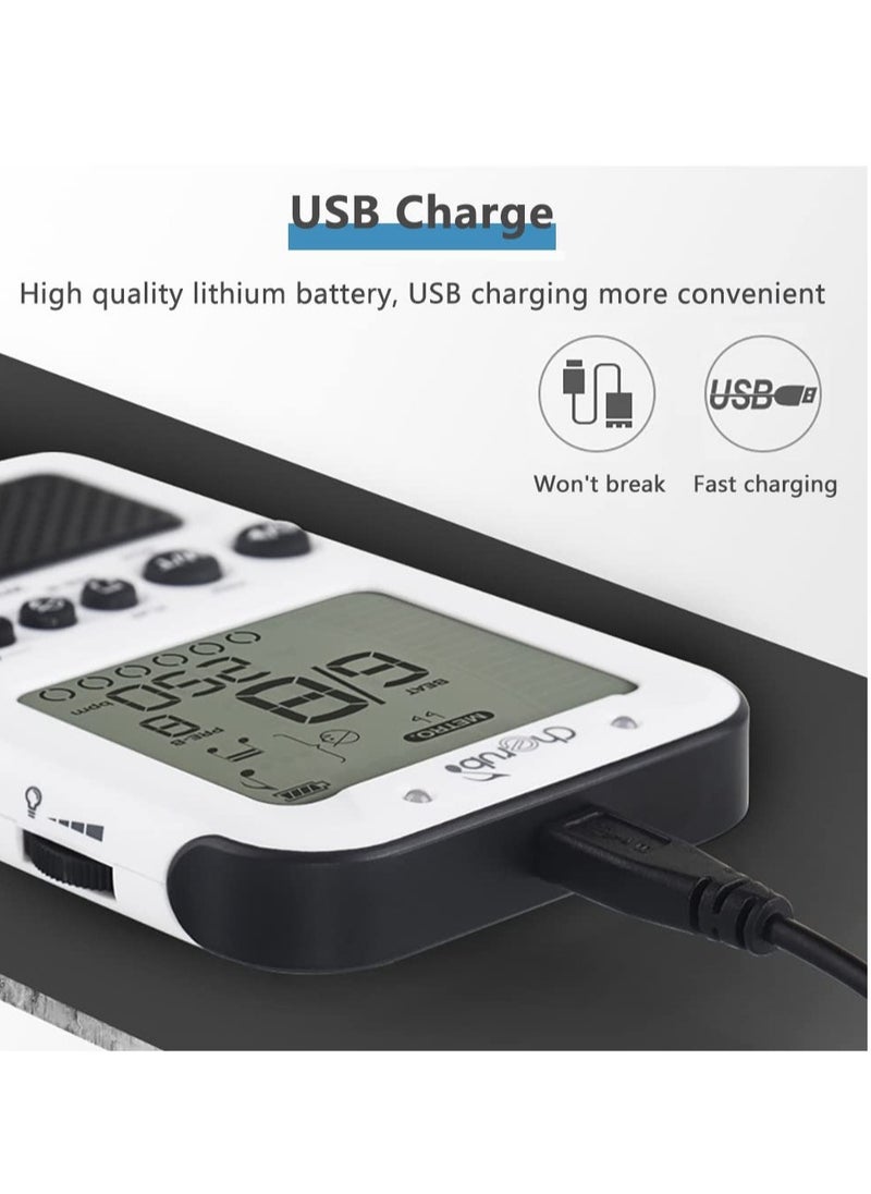 Excefore - Electronic Digital with USB Cable, Universal Digital Metronome, Metronome with Timer, Volume Adjustable, Suitable for Piano, Guitar, Flute, Violin (White) - Image 1