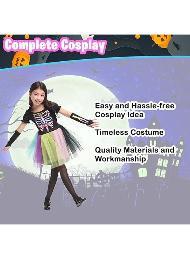 المنزل الذكي هوم سمارت فستان تنكري على شكل هيكل عظمي للبنات بألوان قوس قزح، مناسب للمناسبات والحفلات وأعياد الميلاد - Image 4