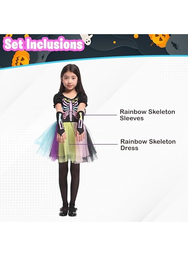 المنزل الذكي هوم سمارت فستان تنكري على شكل هيكل عظمي للبنات بألوان قوس قزح، مناسب للمناسبات والحفلات وأعياد الميلاد - Image 3