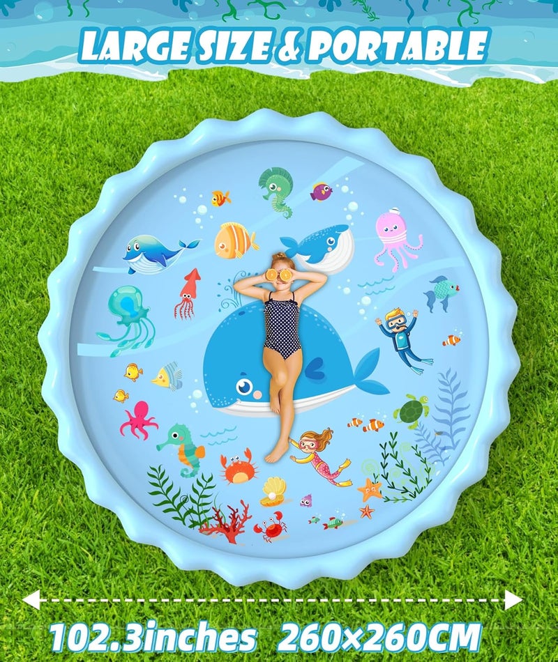 EPN Splash Pad, Extra Large Sprinkler Play Mat Fun for Kids, Thicker Summer Outdoor Water Toys Toddler Pool for 3-12 Years Old Children Boys & Girls (102.3") - Image 2