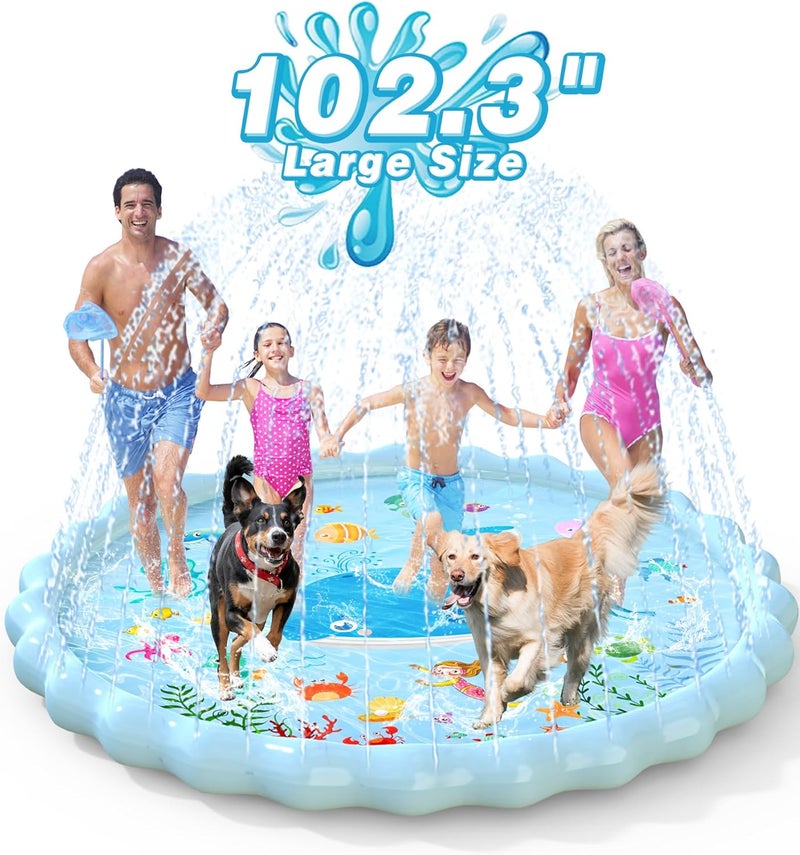 EPN Splash Pad, Extra Large Sprinkler Play Mat Fun for Kids, Thicker Summer Outdoor Water Toys Toddler Pool for 3-12 Years Old Children Boys & Girls (102.3") - Image 1