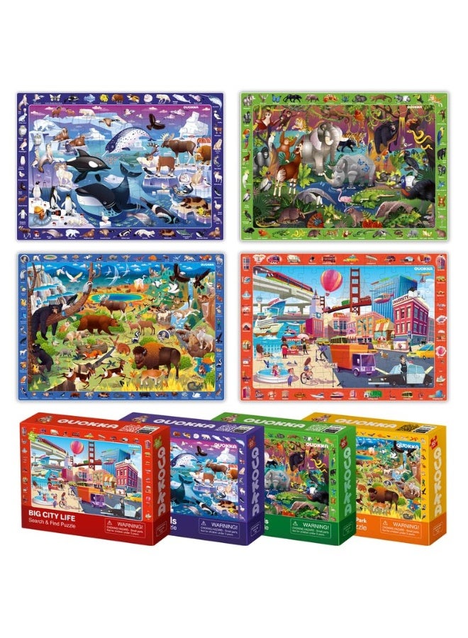 quokka ألغاز كوكّا للأطفال من عمر 4-6 سنوات - 4 × 60 لغز للأطفال من 5-8 سنوات - لعبة تعليمية للبحث والعثور للأطفال من 8-10 سنوات لتعلم حيوانات الغابة القطبية، حديقة الولايات المتحدة الوطنية وحياة المدينة - Image 4