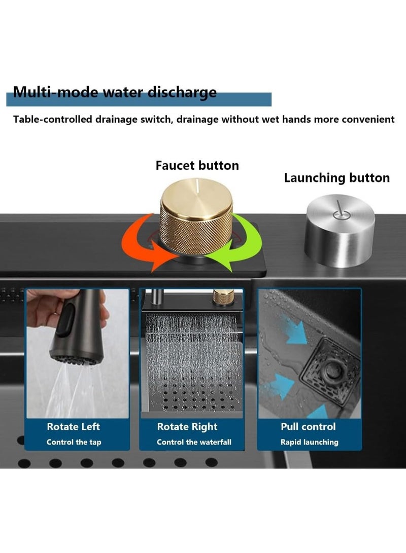 Modern Kitchen Sink Workstation with Faucet Set | Black Stainless Steel Single Bowl Sink | Multifunctional Kitchen Sink with Cutting Board & Drain Basket | Heavy Duty Kitchen Sink - Image 4