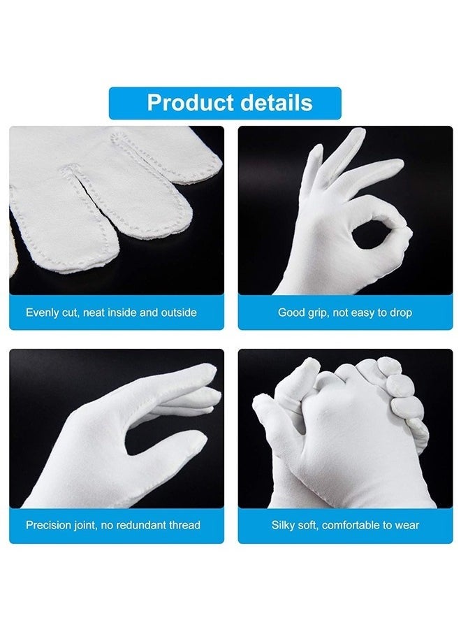 Generic 6 Pairs White Cotton Gloves, White Gloves for Inspection Photo Jewelry Silver Coin Archive Serving Costume, Cotton Gloves for Dry Hands Women Men Eczema Moisturizing SPA  - Image 3