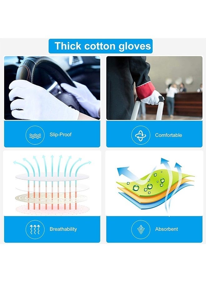 Generic 6 Pairs White Cotton Gloves, White Gloves for Inspection Photo Jewelry Silver Coin Archive Serving Costume, Cotton Gloves for Dry Hands Women Men Eczema Moisturizing SPA  - Image 4