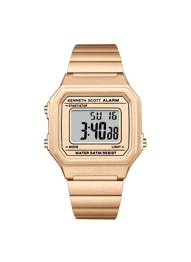 كينيث سكوت Women's  Digital Display Watch With Rose Gold Stainless Steel Strap - K25705-RBKK