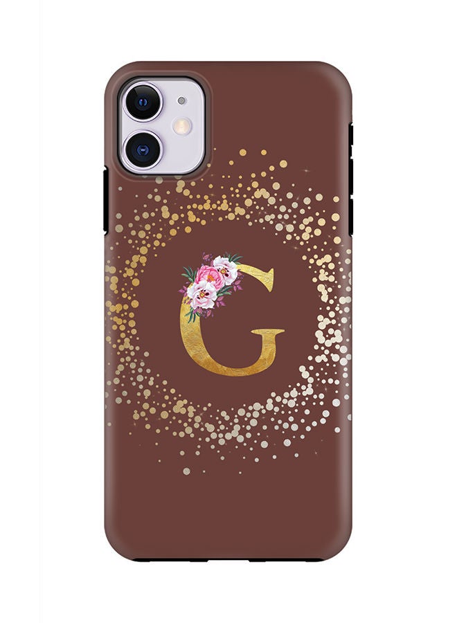 Stylizedd Monogram Tough Series for Apple iPhone 11 Custom Initials Floral Pattern Tough Pro Dual Layer hybrid PC inner TPU protection Alphabet- G (Brown) - Image 1