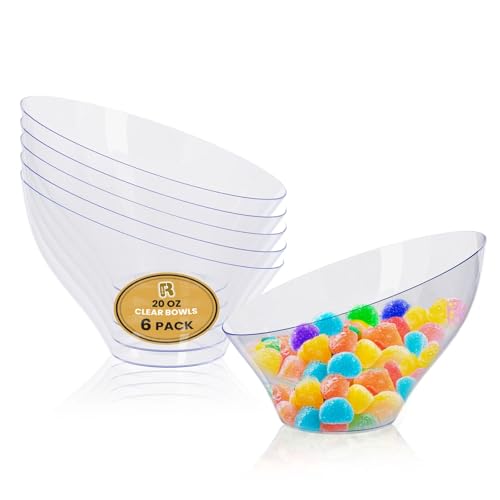 R-kay 6 Pack Angled Candy Bowls - Clear Plastic bowls 20 Oz - Premium Plastic Serving Bowls Disposable Heavy Duty For Weddings Catering, parties, And All Occasions (Clear, Medium) - Image 1