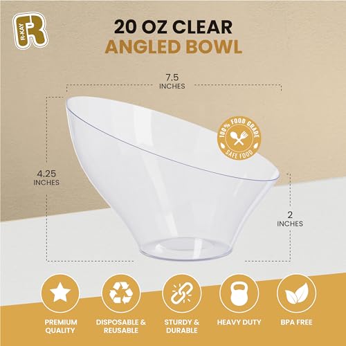 R-kay 6 Pack Angled Candy Bowls - Clear Plastic bowls 20 Oz - Premium Plastic Serving Bowls Disposable Heavy Duty For Weddings Catering, parties, And All Occasions (Clear, Medium) - Image 5