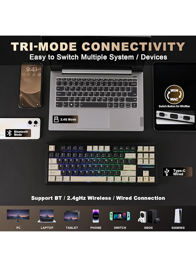 YUNZII Yz87 Gasket Mechanical Keyboard，Tkl Wireless Hot Swappable Gaming Keyboard With 4 Layer Padding Bt5.0/2.4G/Usb C Nkro Rgb Backlit Gaming Keyboard For Linux/Win/Mac(Black Milk Switch)  - Image 3