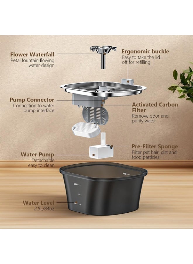 2.5L Cat Fountain Ultra Silent Pet Water Dispenser - Indoor Fountain for Cats - Silent Pump and Faucet Design - Suitable for Cats and Dogs, Black - Image 2