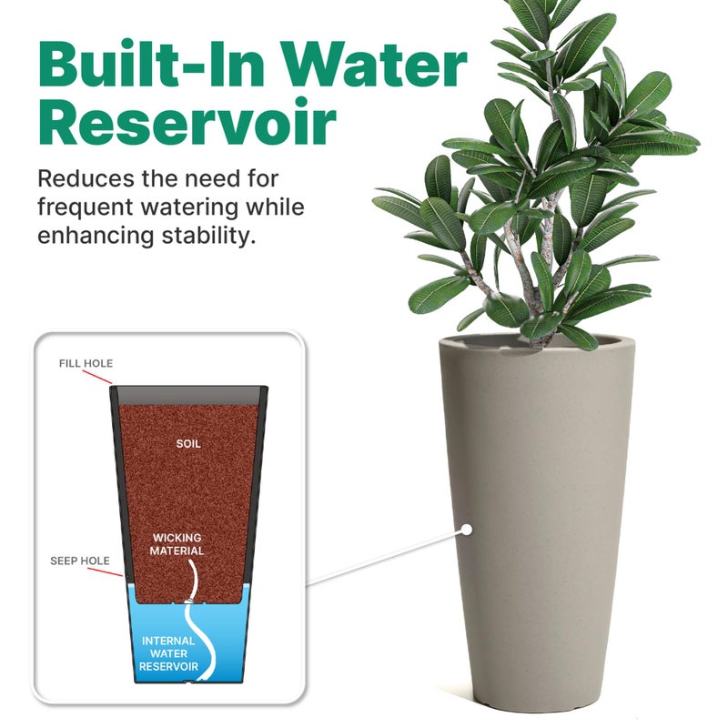 Step2 Tremont Tall Round Tapered Planter, 28" Tall 2-Pack, Indoor/Outdoor Plants, Efficient Drainage, Durable Resin, Concrete - Image 5