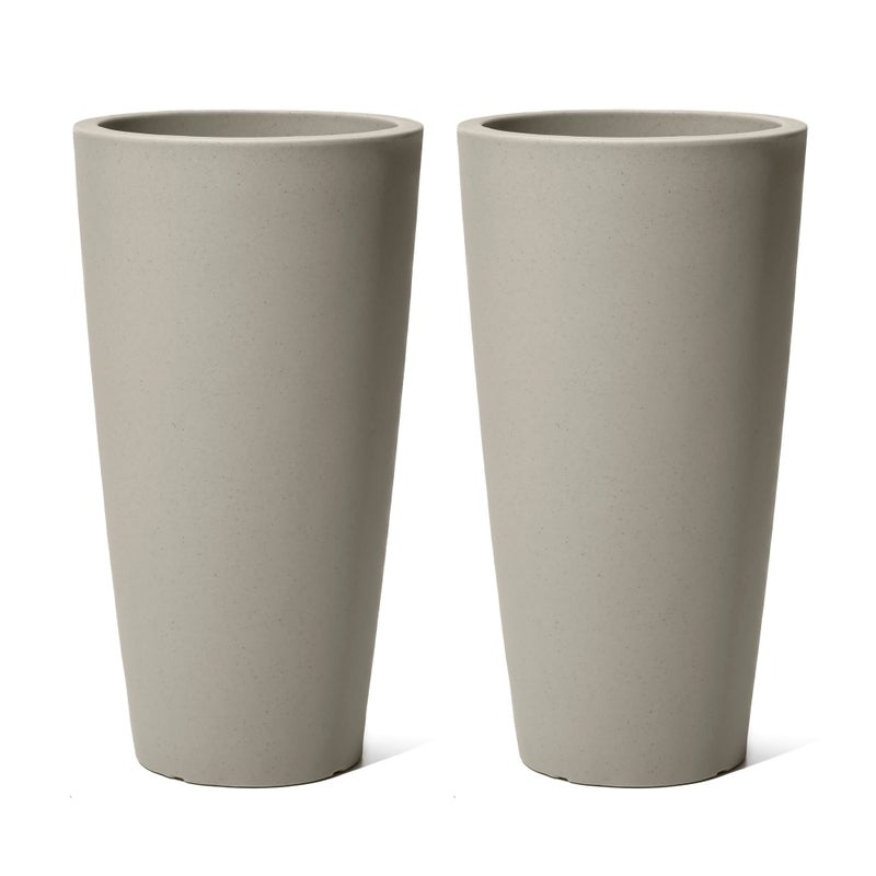 Step2 Tremont Tall Round Tapered Planter, 28" Tall 2-Pack, Indoor/Outdoor Plants, Efficient Drainage, Durable Resin, Concrete - Image 1