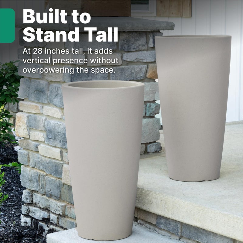 Step2 Tremont Tall Round Tapered Planter, 28" Tall 2-Pack, Indoor/Outdoor Plants, Efficient Drainage, Durable Resin, Concrete - Image 3