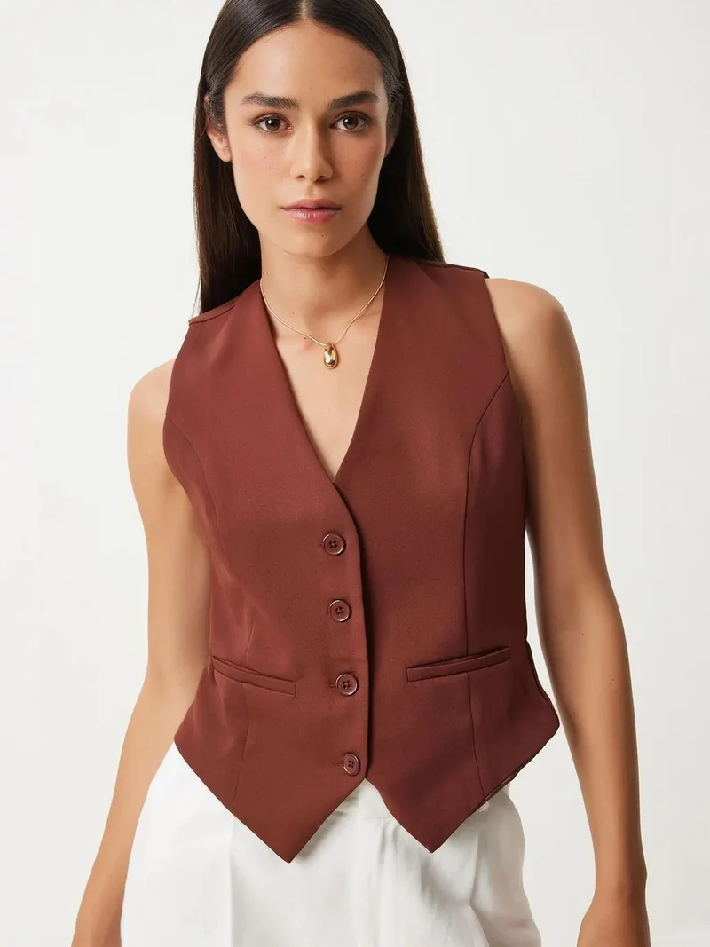 Happiness İstanbul ISTANBUL Crop Button Waistcoat