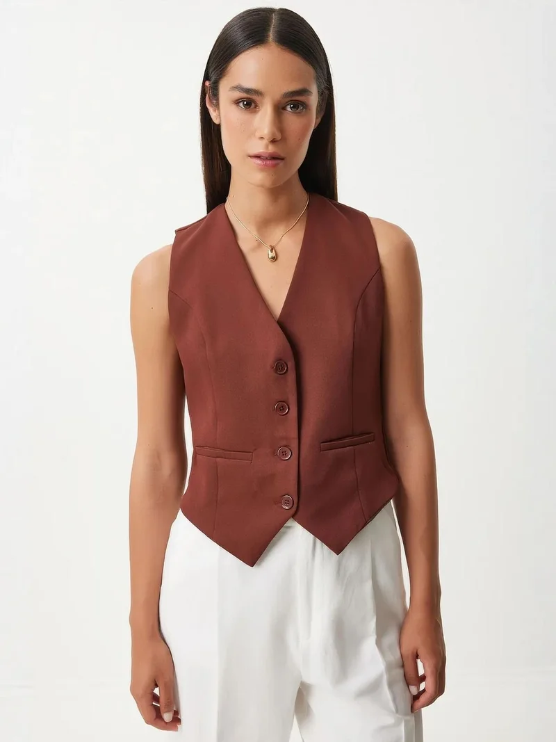 Happiness İstanbul ISTANBUL Crop Button Waistcoat