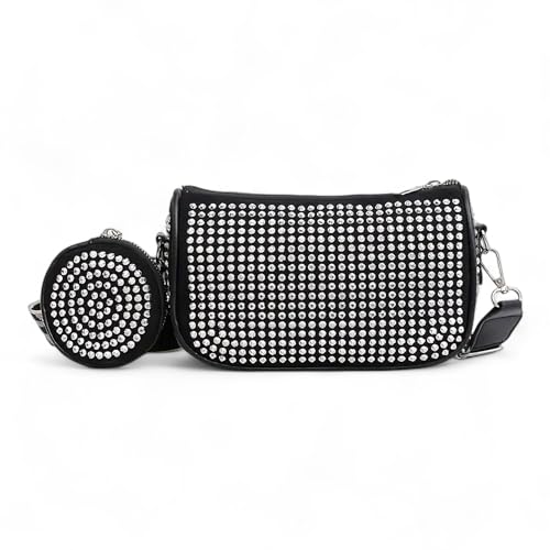 REDHORNS Rhinestone Studded Crossbody Sling Bag for Women With Headphohe Pouch, Detachable Strap Stylish Evening Ladies Clutch Handbags Girls Purse For Party Wedding Travel Side Bag - Silver - Image 1