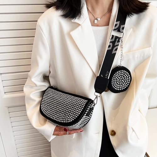 REDHORNS Rhinestone Studded Crossbody Sling Bag for Women With Headphohe Pouch, Detachable Strap Stylish Evening Ladies Clutch Handbags Girls Purse For Party Wedding Travel Side Bag - Silver - Image 5