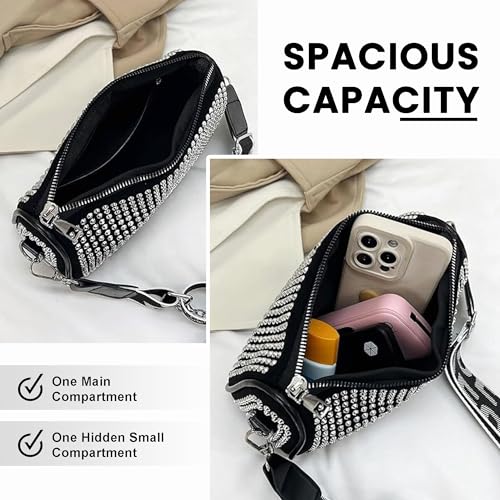 REDHORNS Rhinestone Studded Crossbody Sling Bag for Women With Headphohe Pouch, Detachable Strap Stylish Evening Ladies Clutch Handbags Girls Purse For Party Wedding Travel Side Bag - Silver - Image 4