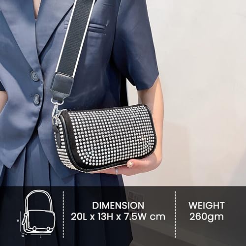 REDHORNS Rhinestone Studded Crossbody Sling Bag for Women With Headphohe Pouch, Detachable Strap Stylish Evening Ladies Clutch Handbags Girls Purse For Party Wedding Travel Side Bag - Silver - Image 3