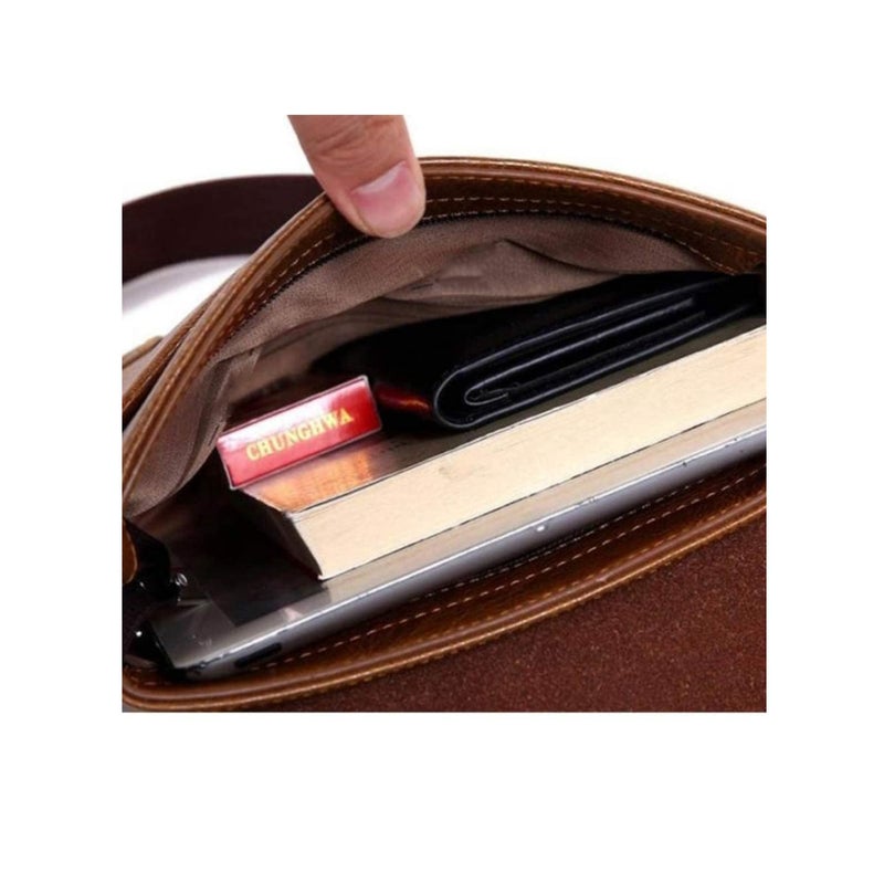 SOLARAE حقيبة مع محفظة لجهاز iPad واللوازم الشخصية حقيبة كتف للرجال حقيبة رسائل جلدية صغيرة حقيبة عمل جلدية عتيقة - بني داكن - Image 2