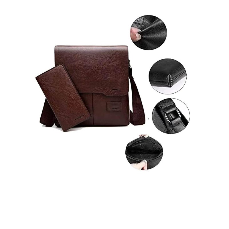SOLARAE حقيبة مع محفظة لجهاز iPad واللوازم الشخصية حقيبة كتف للرجال حقيبة رسائل جلدية صغيرة حقيبة عمل جلدية عتيقة - بني داكن - Image 5