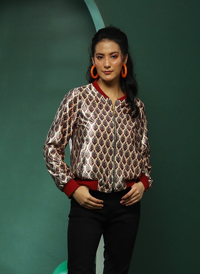 أيه كيه إس جاكيت بومبر نسائي مطبوع بالزهور باللون الكريمي - Image 2