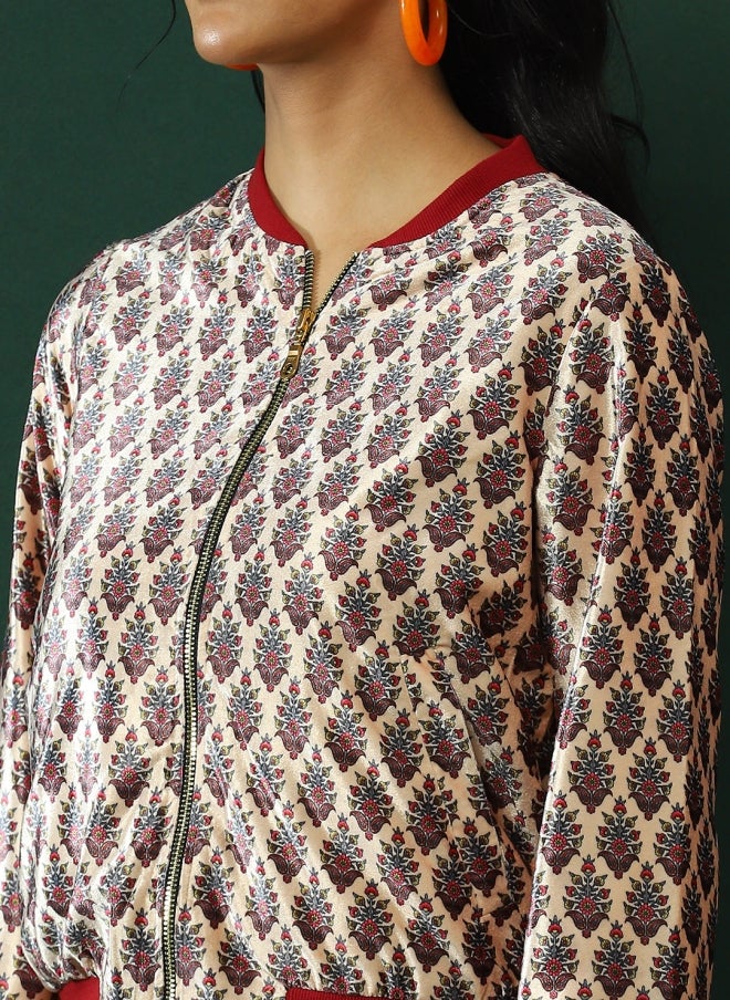 أيه كيه إس جاكيت بومبر نسائي مطبوع بالزهور باللون الكريمي - Image 3