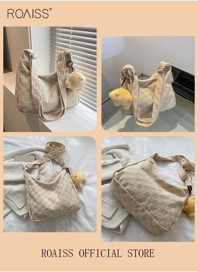 roaiss - Women's Large Capacity Commuter Bag Canvas Bag Tote Bag Simple Plaid Solid Color - Image 1