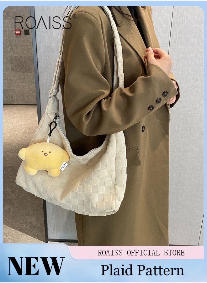 roaiss - Women's Large Capacity Commuter Bag Canvas Bag Tote Bag Simple Plaid Solid Color - Image 1