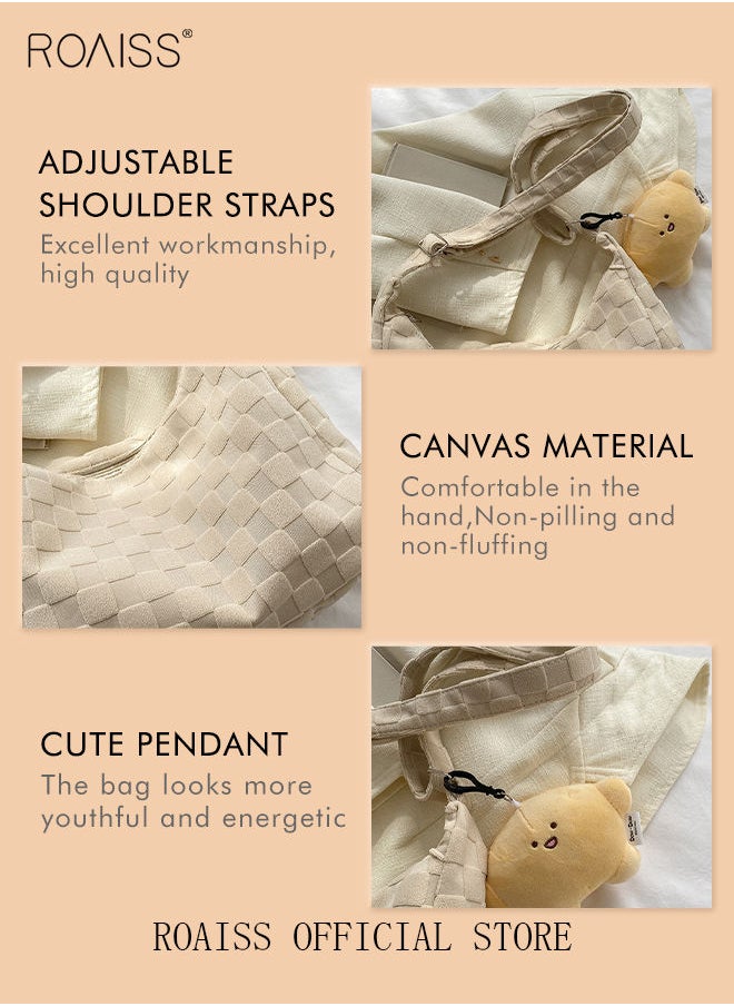 roaiss - Women's Large Capacity Commuter Bag Canvas Bag Tote Bag Simple Plaid Solid Color - Image 1