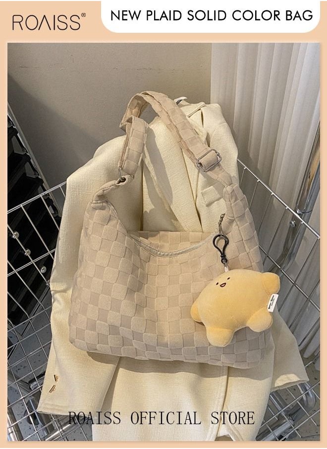 roaiss - Women's Large Capacity Commuter Bag Canvas Bag Tote Bag Simple Plaid Solid Color - Image 1