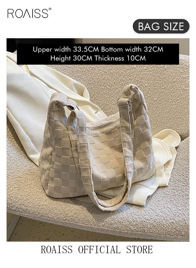 roaiss - Women's Large Capacity Commuter Bag Canvas Bag Tote Bag Simple Plaid Solid Color - Image 1