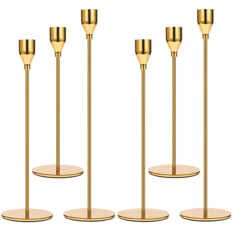 Anndason Set of 6 Gold Candlestick Holders Taper Candle Holders Candle Holders Decorative Candlestick Holder for Home Decor Wedding Dinning Party Anniversary Bright Gold