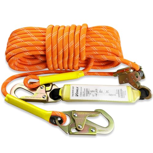 VONLX Fall Protection Safety Rope 50FT Heavy Duty Vertical Roofing Ropes with Alloy Steel Grab Snap Hooks Shock Absorber Fall Protection Tree Climbing Line Kit Tree Stand Safety Rope Line Kit - Image 1