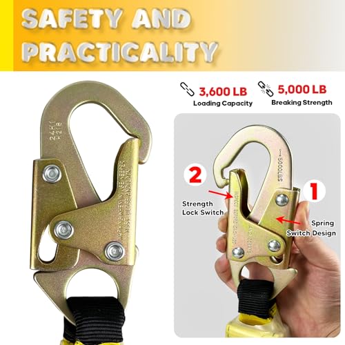 VONLX Fall Protection Safety Rope 50FT Heavy Duty Vertical Roofing Ropes with Alloy Steel Grab Snap Hooks Shock Absorber Fall Protection Tree Climbing Line Kit Tree Stand Safety Rope Line Kit - Image 4